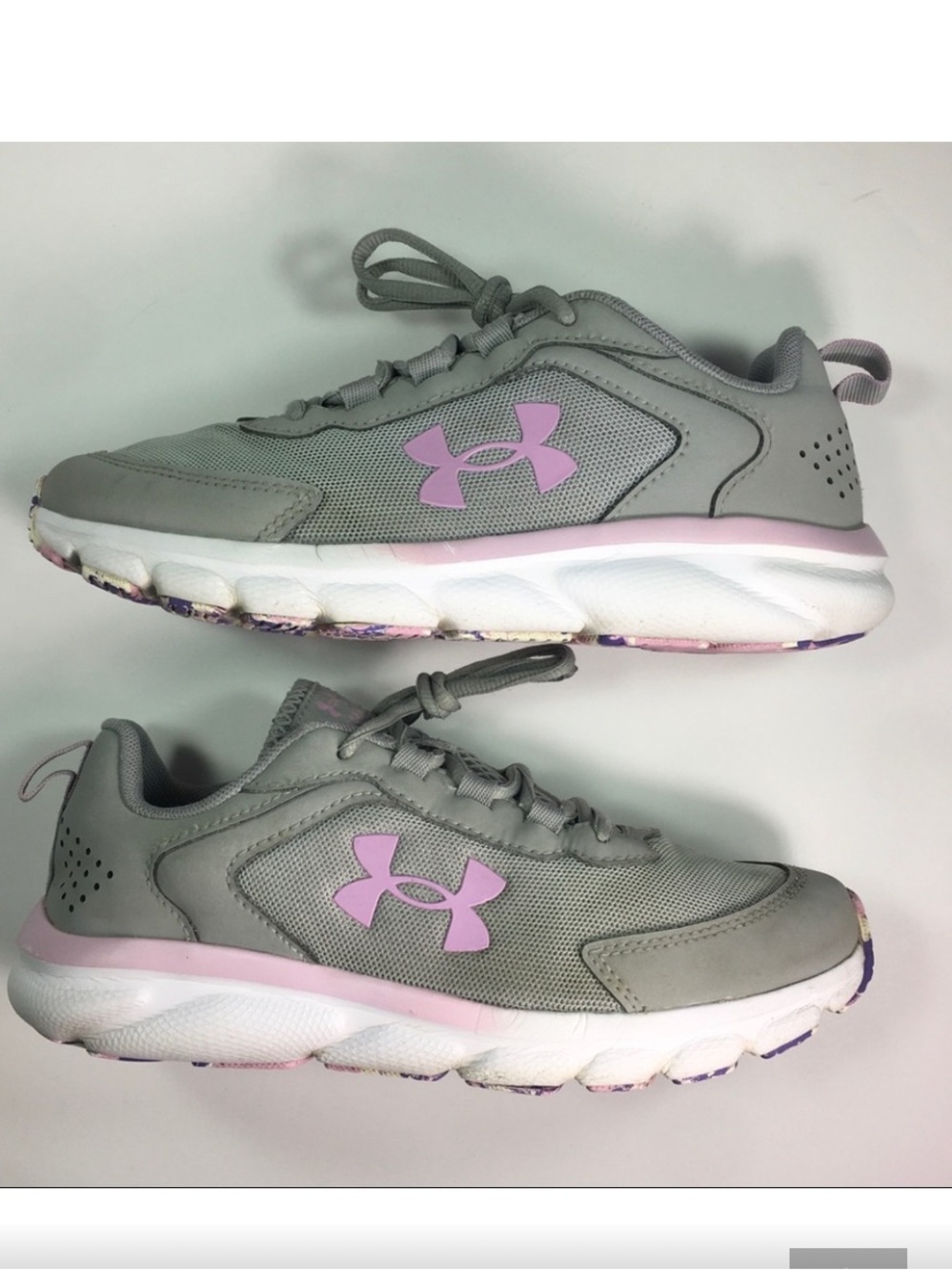 Under Armour Kids Gray and Pink Athletic Sneakers Girls size 4Y